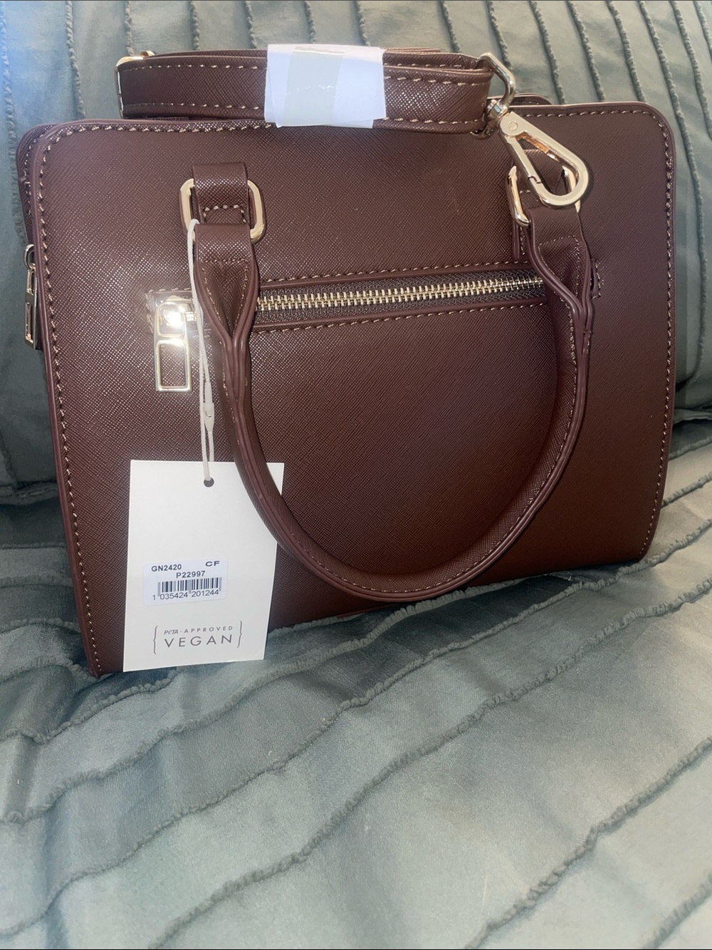 Vegan Brown Structured Satchel Handbag with Top Handles